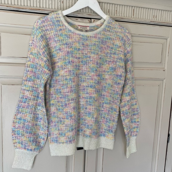 NWT Multiple Colored Pastel Balloon Sleeve Sweater Pull Over Crew Neck Sz Small - Picture 1 of 9